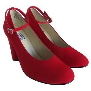 Vintage 90's Mixed Blues Women's Red Ankle Strap High Heel Pumps Size 8.5M